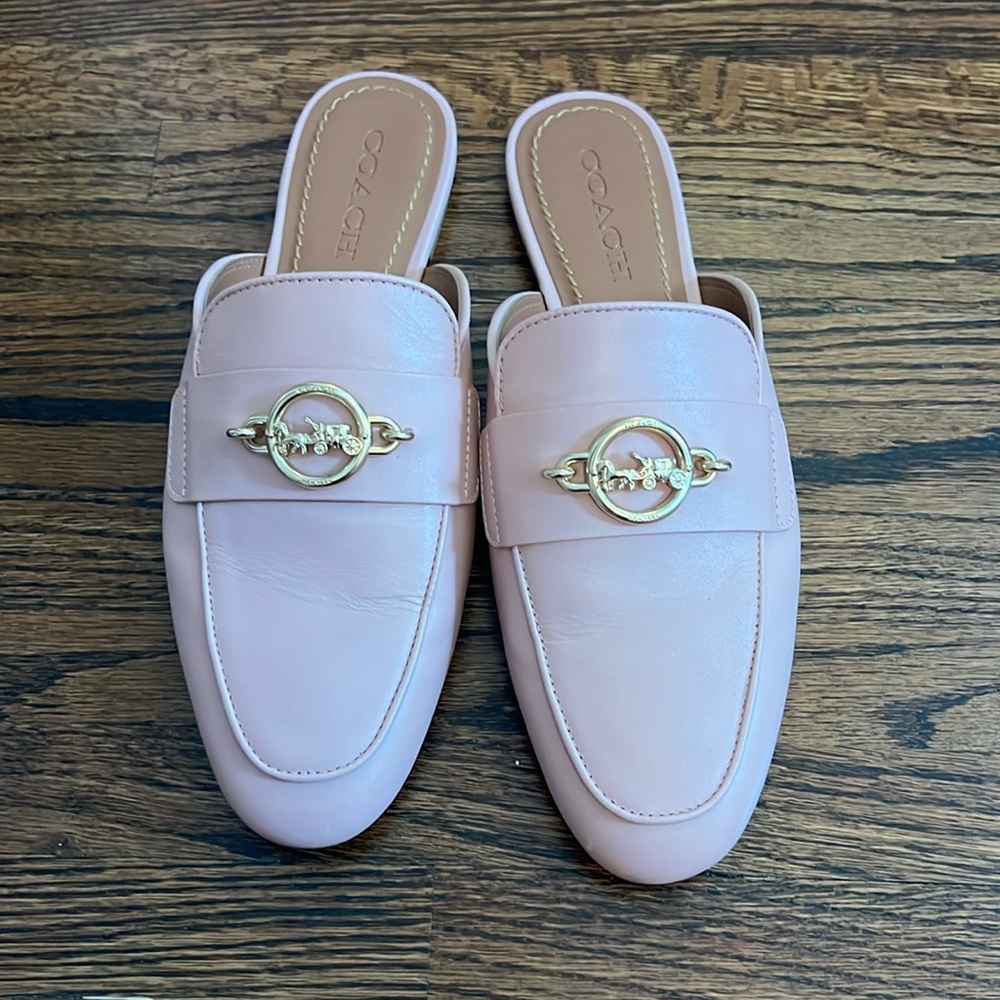 Pink Leather Coach Mules
